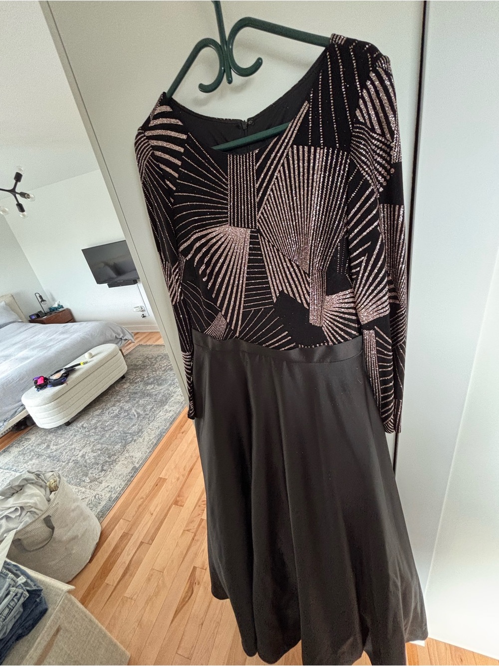 Black Maxi Dress with Metallic Geometric Bodice